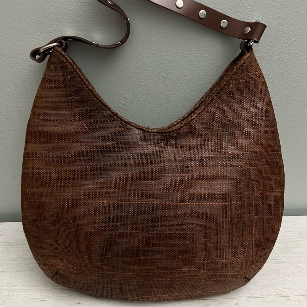 Kate Landry Natural Straw Woven and Beaded Top Handle Shoulder Bag - Picture 10 of 16